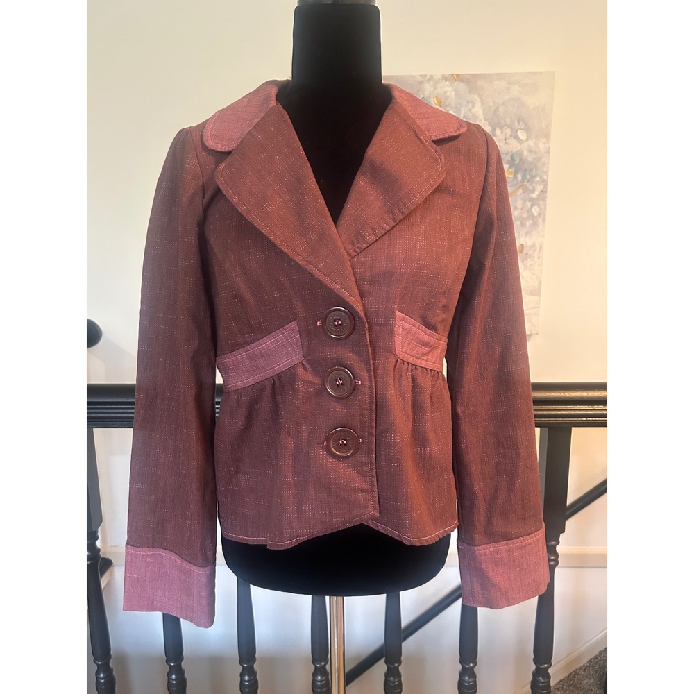 Ivu Jane Womens Burgundy Pink Lace Up Back Peplum Blazer Jacket Size M vintage